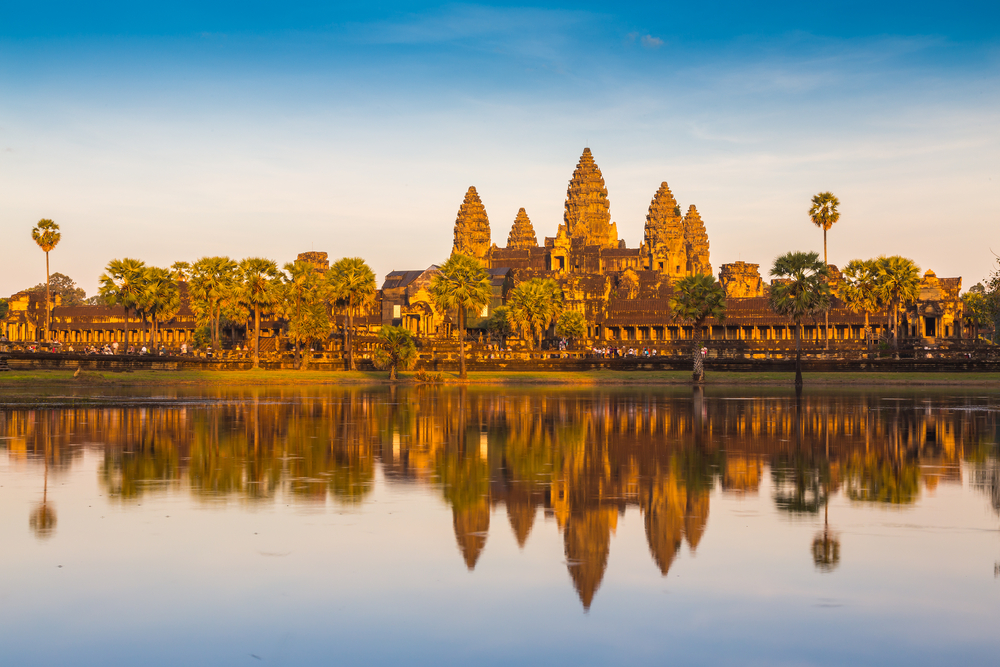 cambodia temple under setting sun