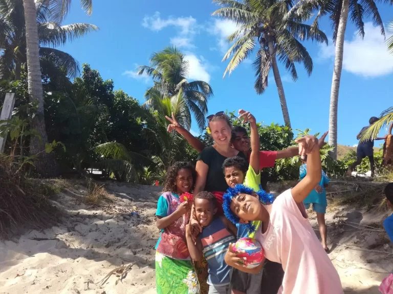 on the beach with the kids