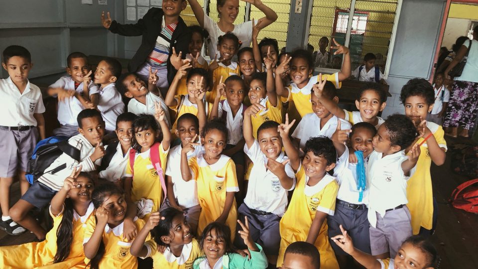 Karoline in the school in Fiji as volunteer through IVI