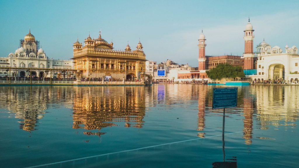 beautiful lake with buildings in India