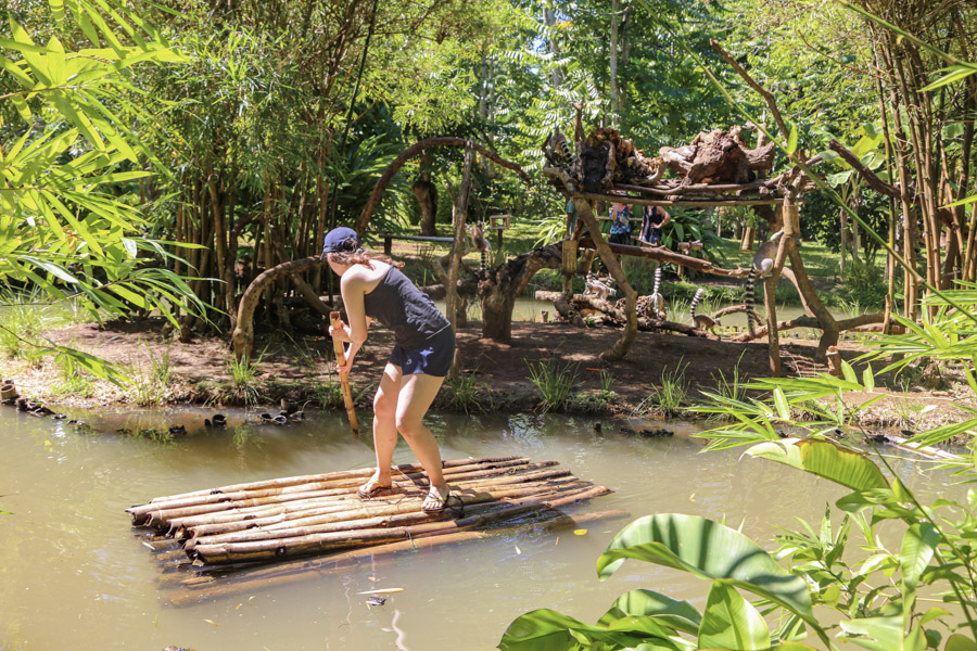 floating on raft in jungle