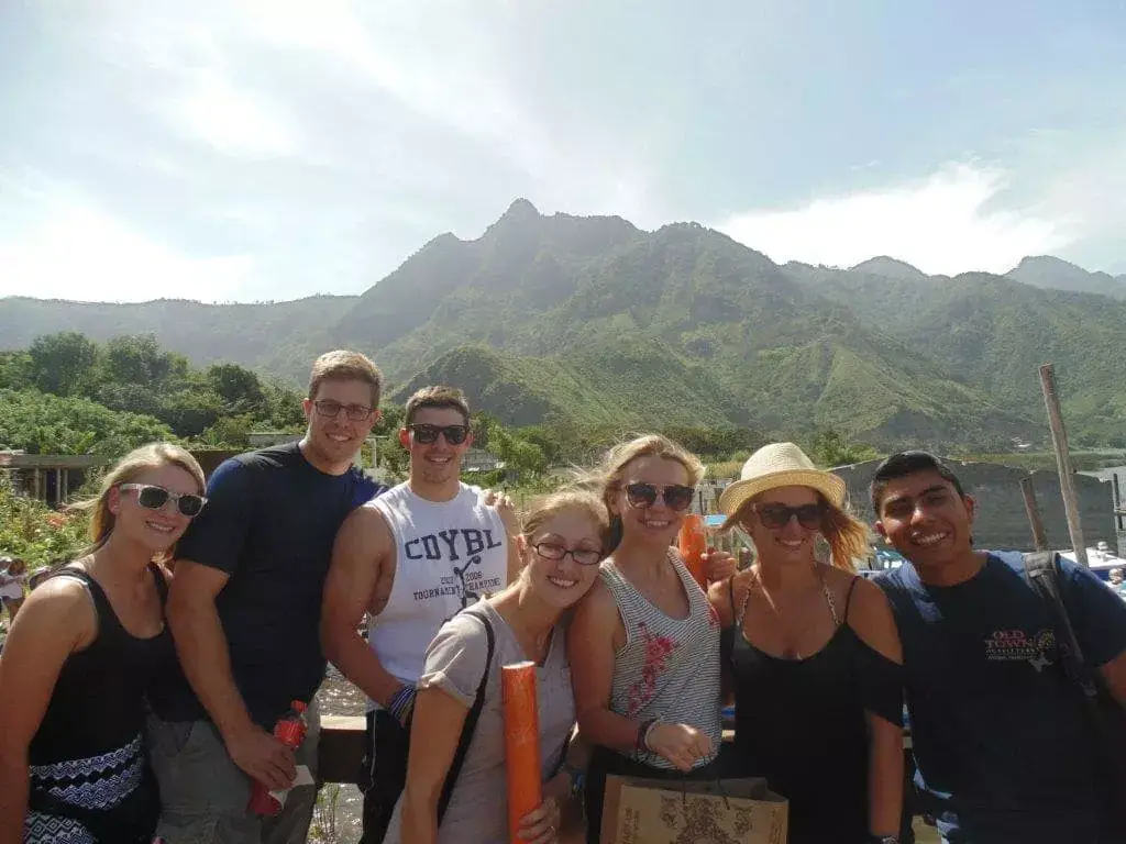 group with mountains behind