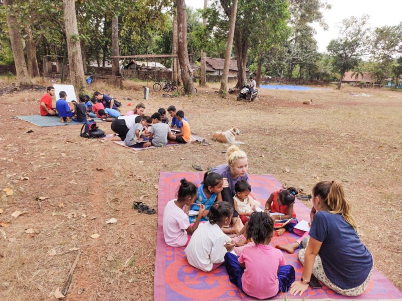 teaching outside on mat