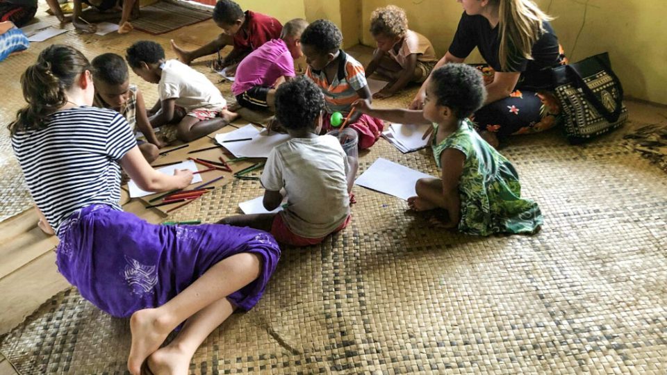 teaching on classroom floor