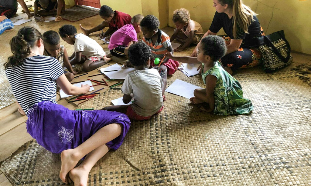 teaching on classroom floor