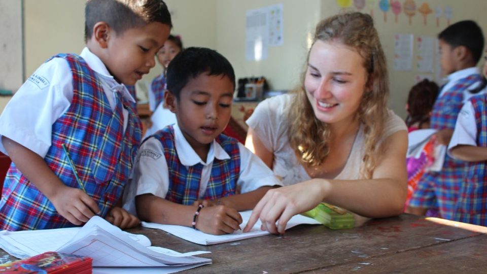 with students at desk