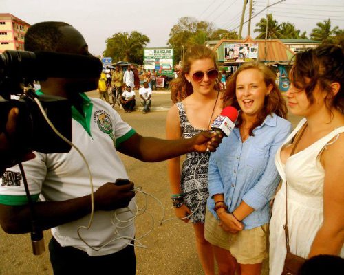 Media team filming interviews in Ghana