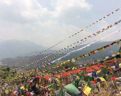 Buddhist flags in mountains