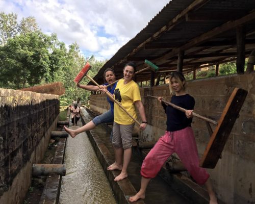 Group photo of participants cleaning coffee bean