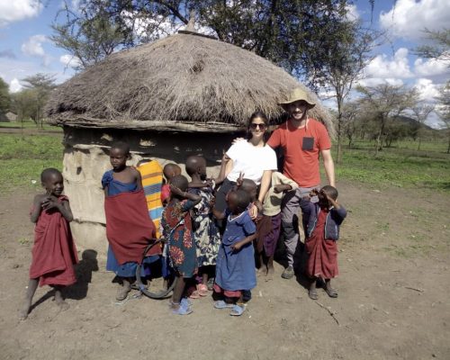 Group photo with Maasai kids