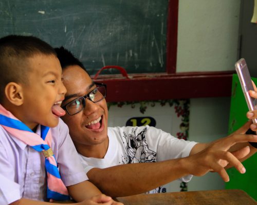 taking selfie with the kids