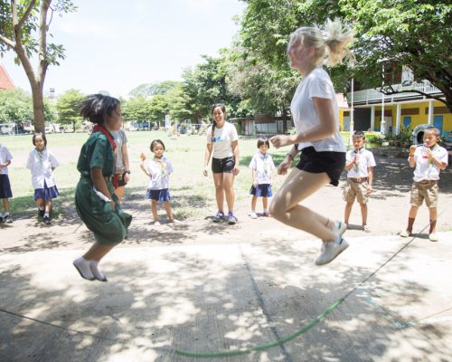 Jumping rope with students