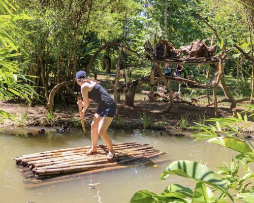 floating on raft in jungle