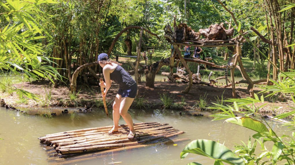 floating on raft in jungle