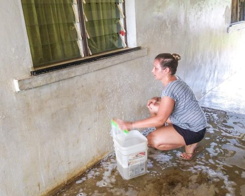 washing down wall