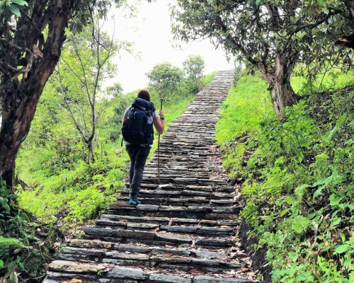 annapurna trek - climbing stairs