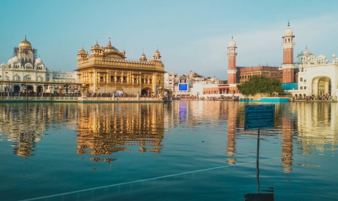 beautiful lake with buildings in India