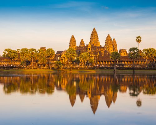 cambodia temple under setting sun