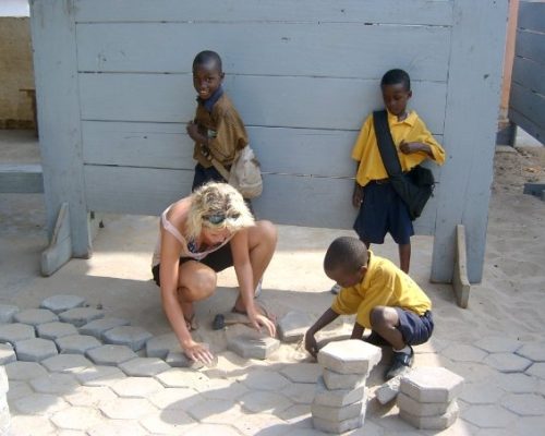 laying tiles on construction project