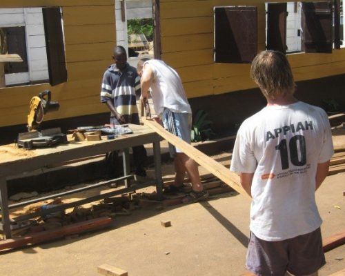 cutting wood on construction project