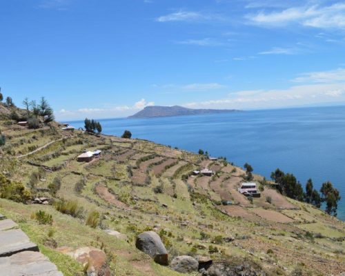 Scenic shot of peru countryside with blue sky