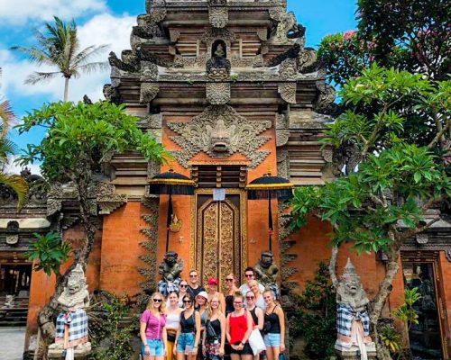 group outside temple in Bali