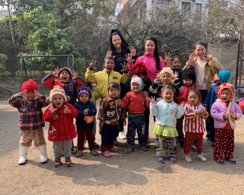 kindergarten kids doing funny face nepal