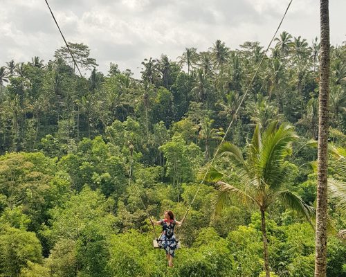 massive rope swing in bali with katherine gajo IVI volunteer