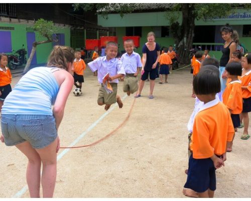 primary school kids skipping