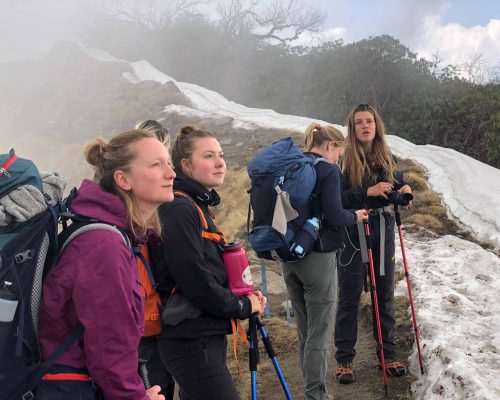 volunteers hiking